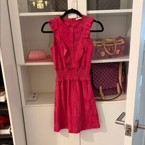 Alice + Olivia Fuchsia Ruffle-Smock Leather Mini Dress size XS